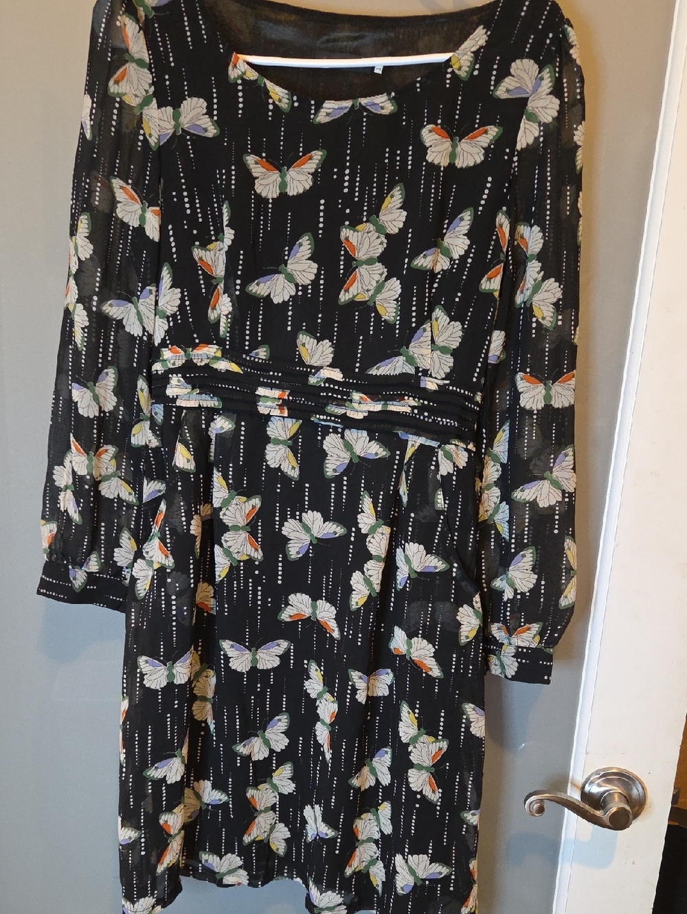 Black Butterfly Print Long Sleeve Dress